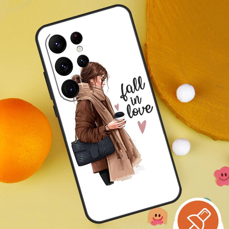 Princess Female Boss Coffee Case For Samsung Galaxy S25 Ultra S24 S23 S22 S21 Ultra S9 S10 S20 Plus S24 FE Funda Cover