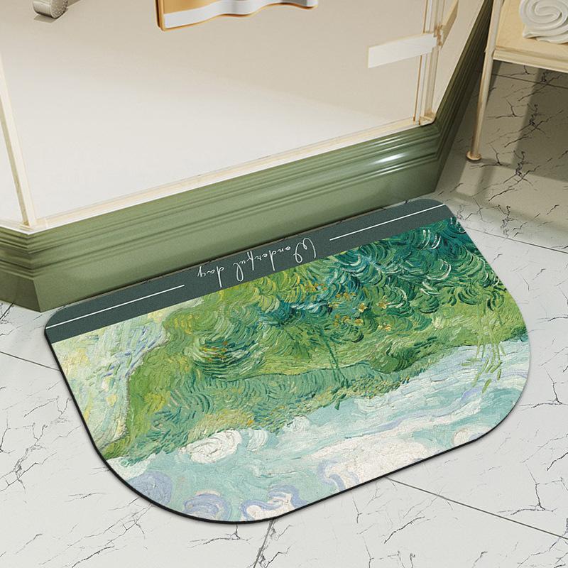 

Коврик для ног в ванной комнате с масляной живописью, противоскользящий впитывающий коврик, коврик для ног в ванной комнате, подушка для входа в туалет с диатомовой грязью 40*60CM