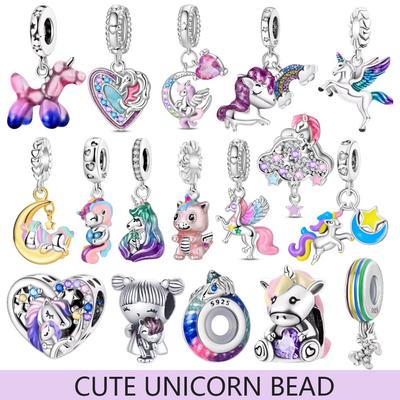 Cute Unicorn Charm Copper Beads Lovely Colorful Pendant Fit Charm Bracelet Necklace Diy Women Original Jewelry Gift