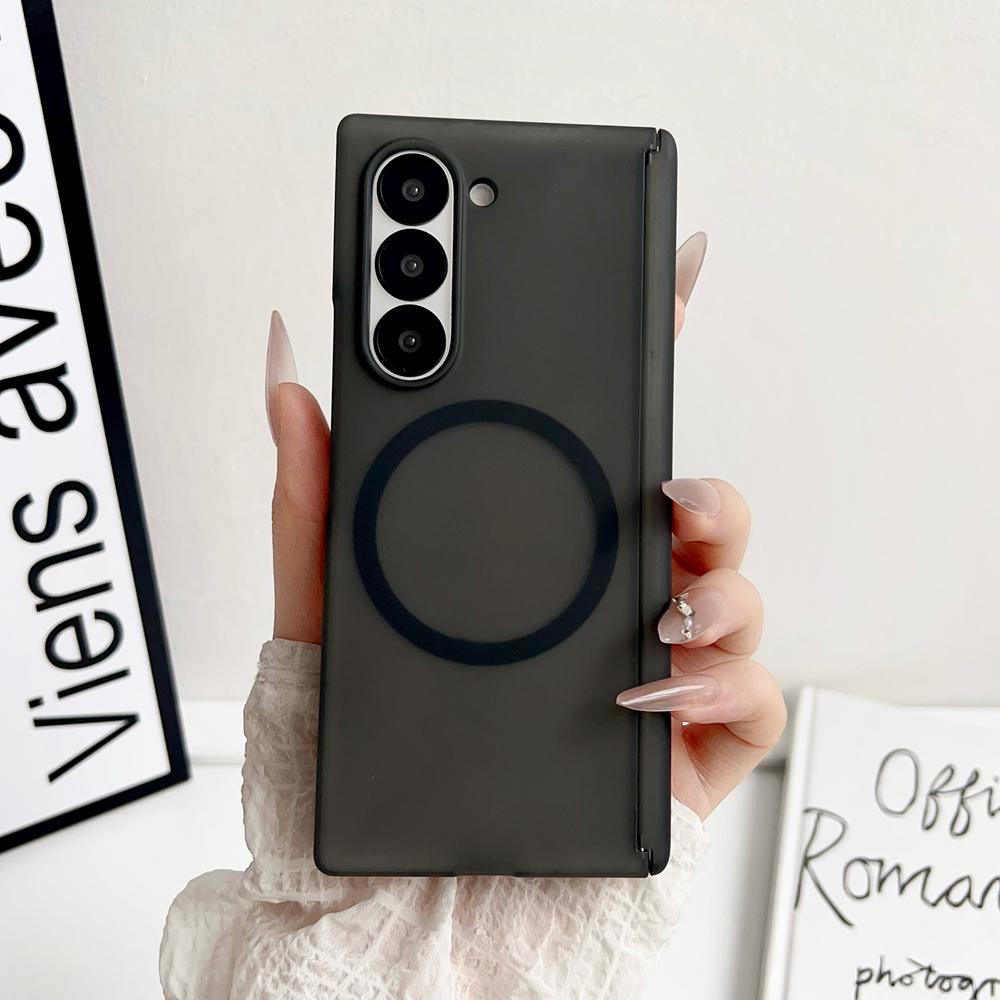 For Magnetic Matte Case for Samsung Galaxy Z Fold 7 6 4 Zfold7 Wireless Charging Hinge Protection Transparent Cover
