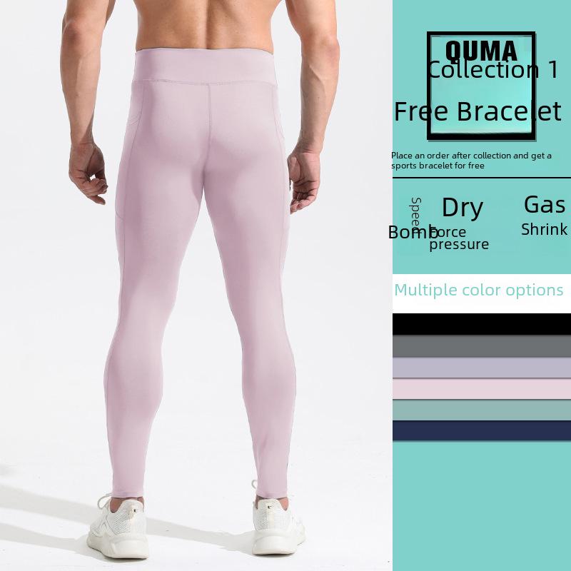 Pánské kompresní legíny s vysokým pasem - prodyšné, elastické, bezešvé fitness kalhoty s kapsami.