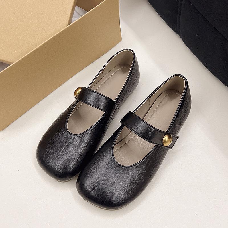 

2025 new spring and summer retro versatile round head flat-soled single shoes soft leather comfortable versatile shoes women 40 чорний