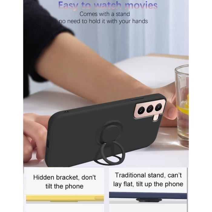 Coque Silicone - BOOLING - pour Samsung Galaxy S23 Plus - Noir - Souple - Anneau Support 360°