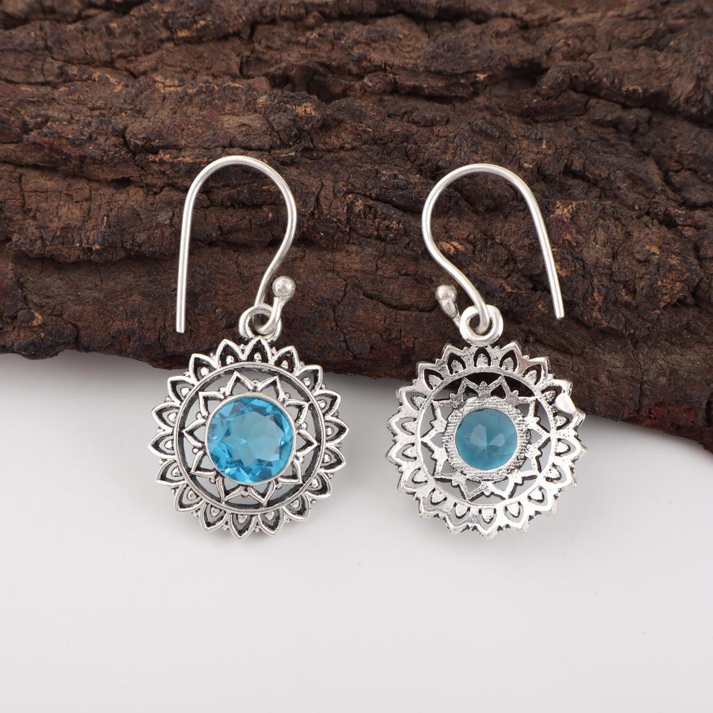 Swiss Blue Topaz Earring Gemstone Earring, 925 Solid Sterling Silver Earrings Jewelry Handmade Earrings, Silver Jewelry For Gift