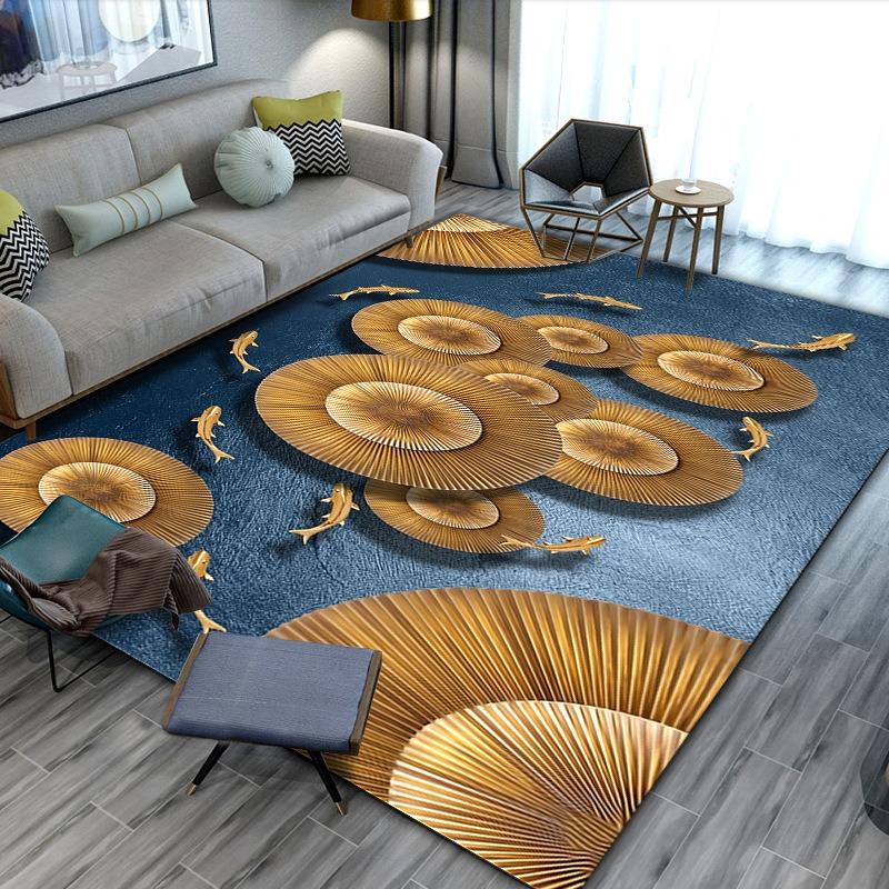 Retro Chinese Style Lotus Leaf Koi Fish Carpet Living Room Sofa Bedroom Bedside Study Entrance Door Rug Non-slip Home Decor Mat