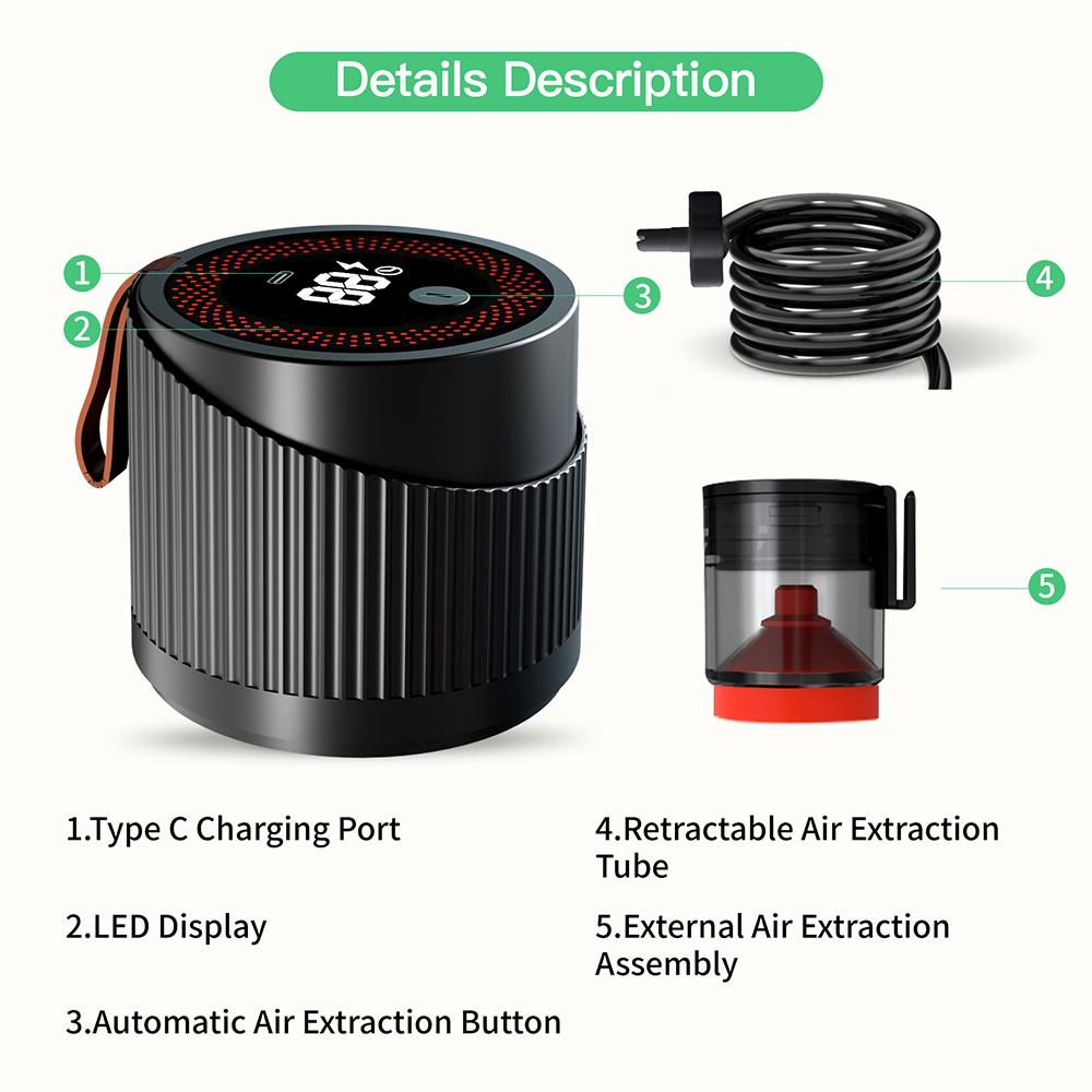 Κιτ ηλεκτρικής μηχανής σφράγισης κενού 2 σε 1 για ασύρματη κουζίνα με φαρδιά και κανονικά στόμια Mason Jar