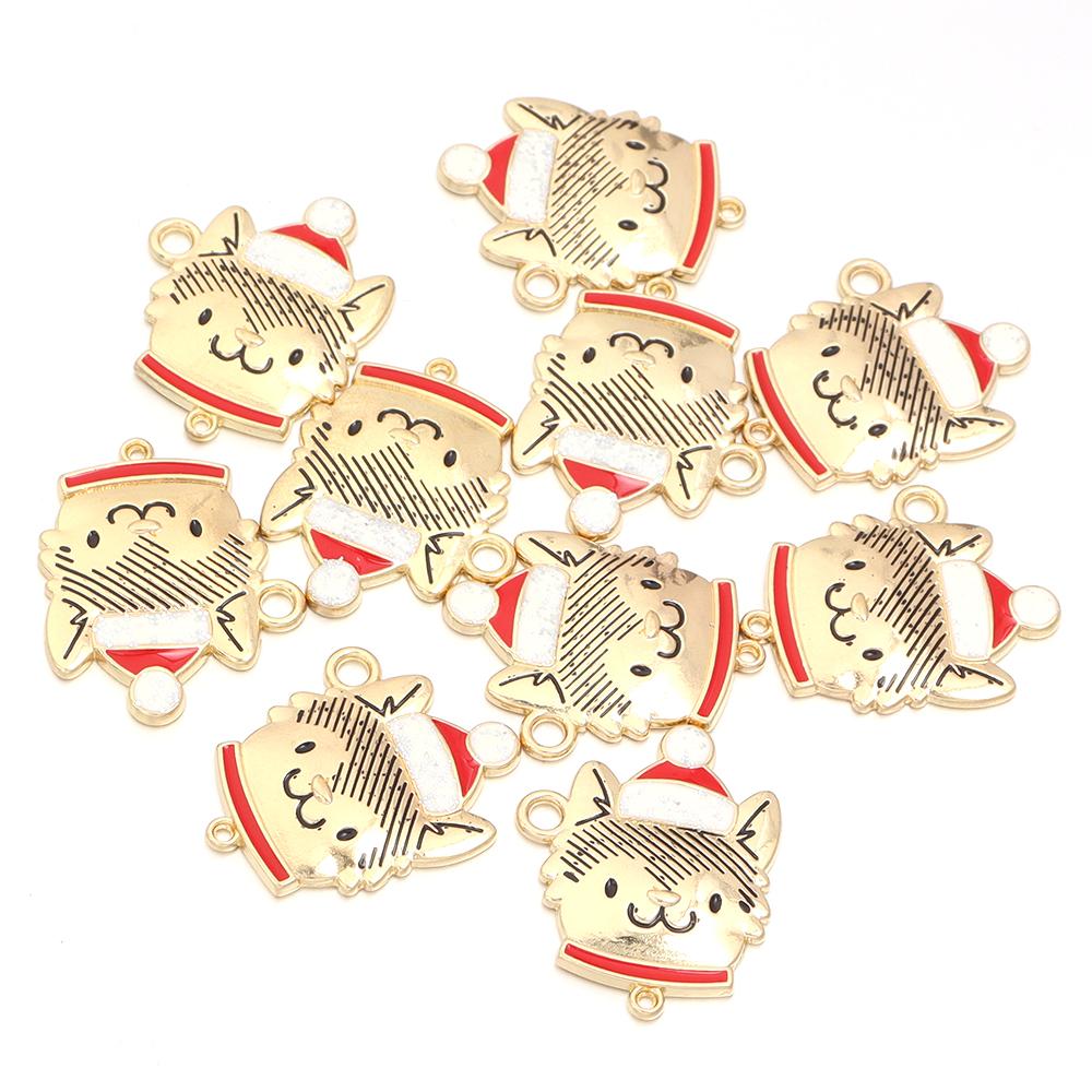 10pcs Alloy Enamel Christmas Charms Cute Xmas Pet Dog Bone Pendants For Jewelry Making DIY Earrings Necklace Gifts Accessories