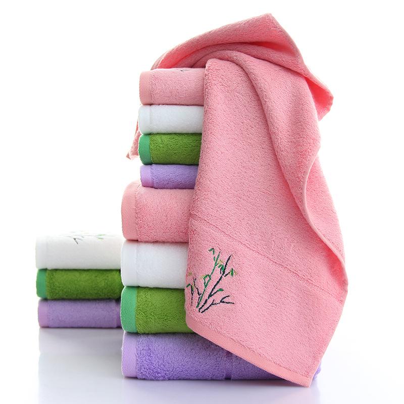 Bamboo Charcoal Embroidered Bath Towel Gift Set - Thick, Solid Color, 32-Count Single Yarn