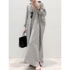 And South Korea Spring & Fall New Arrival Polo Collar Stripes Loose Hong Kong Style Loose and Idle Casual Long Sleeves Single-Breasted Shirt Dress