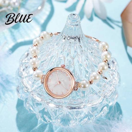 Ladies Casual Watch Women Bracelet Adjustable Faux Pearl Strap Rhinestone