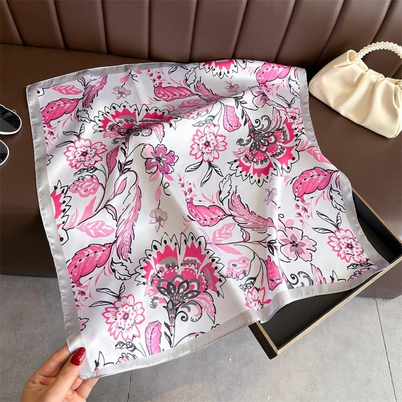 Women S Elegant Printed Simulated Silk Square Scarf For Summer Sun Protection