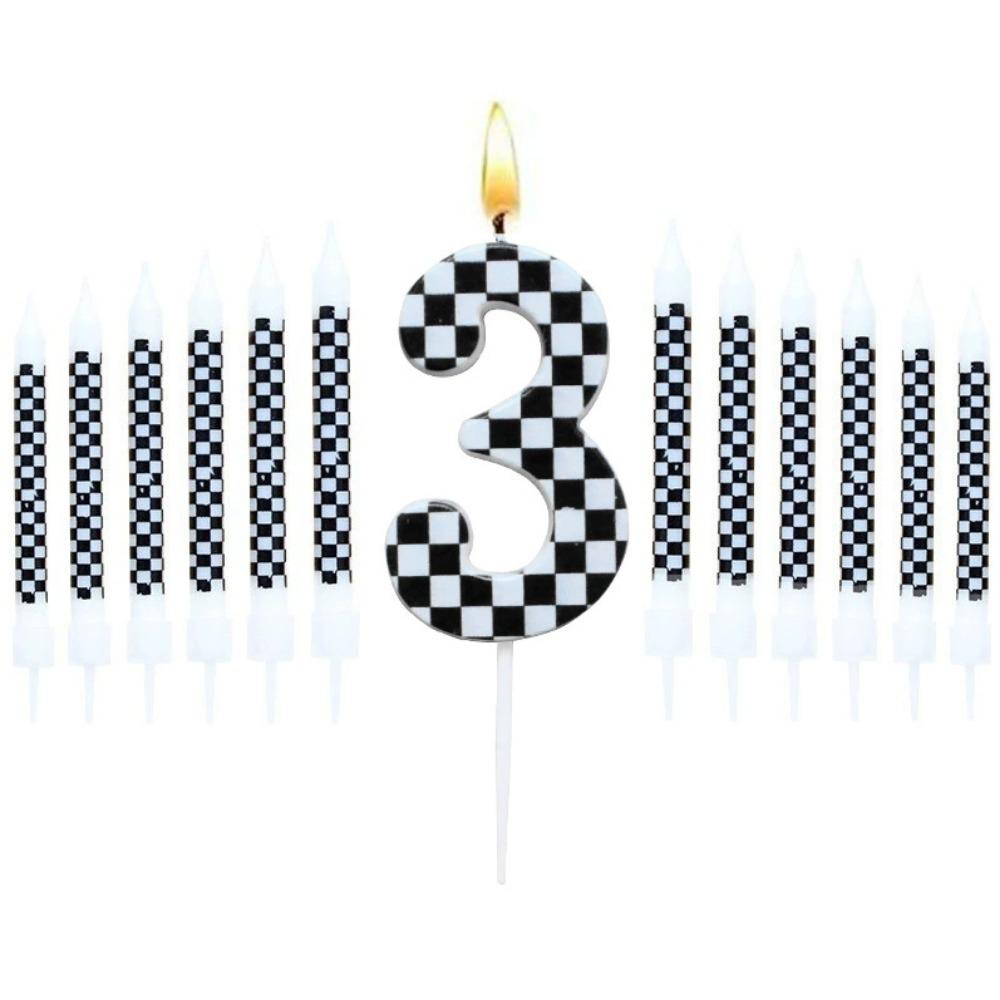 13 Pcs Racing Cars Themed Birthday Candles 12DoubleWhite Race NumberCheckered Candle Cake Topper for Racing Car Party