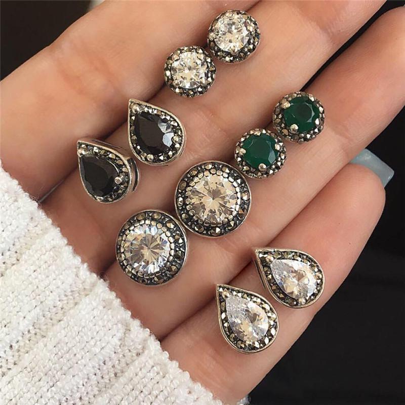 5PA/Set Women Bohemian Drop Stud Earrings Zircon Jewelry Dazzling Girls Gift