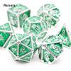 7 Pcs Green White Skull Metal Dice Solid Metal Polyhedral Dice Set Suitable for Role-Playing RPG Board Game Card Game