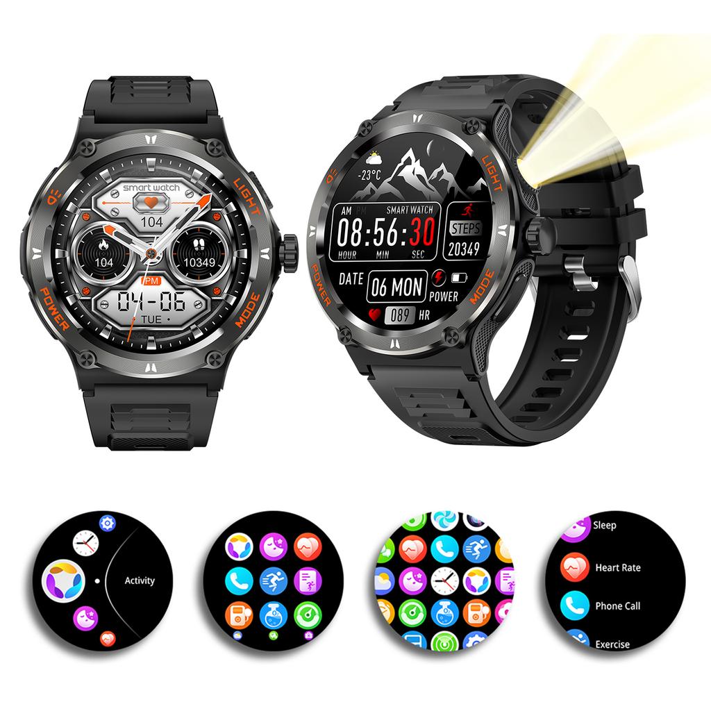Smart Watch with LED Flashlight Outdoor Sports Smartwatch Heart Rate/Sleep Monitor Fitness Watch for Men and Women