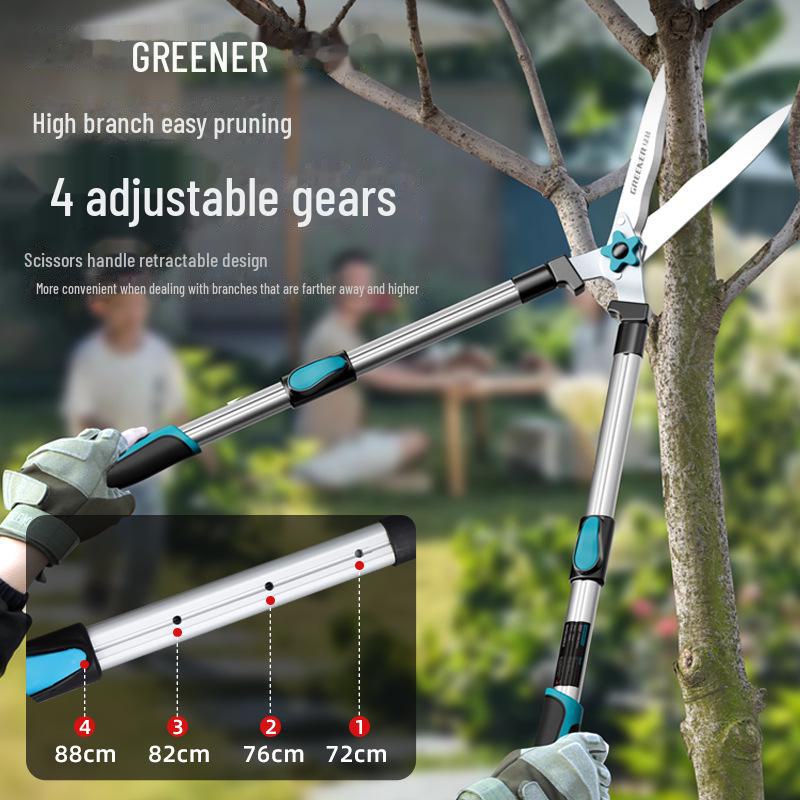 "Green Forest Garden Pruning Scissors for Hedges, Seedlings, and High Branches"
