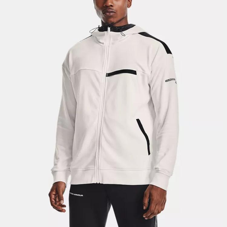 Under Armour Rival Terry Amp Casual Sports Zip Hoodie Men Outerwear Ivory-White 1361595-112