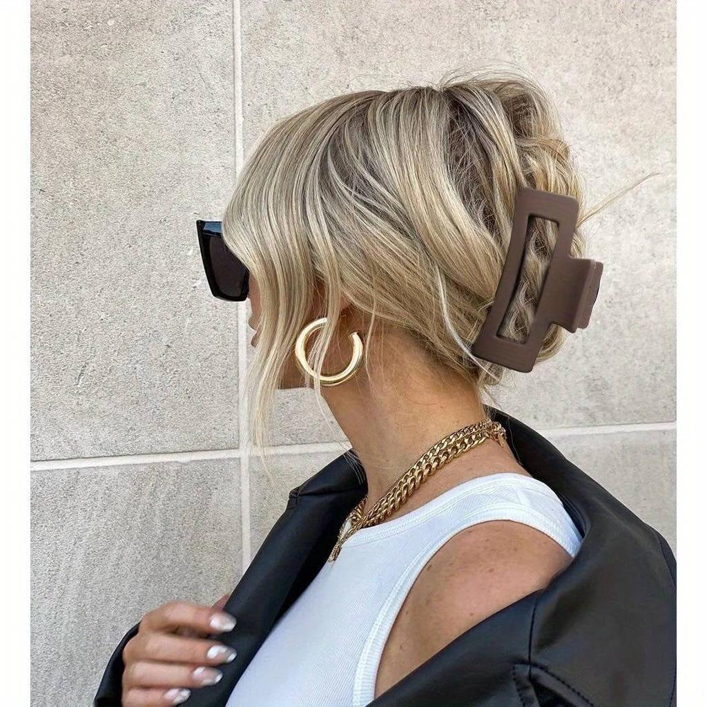 4Pcs Elegant Acrylic Claw Classic Solid Colors Large, Rectangular, Non-Slip Grip for Thick Long Hair Fashion Hair Accessories