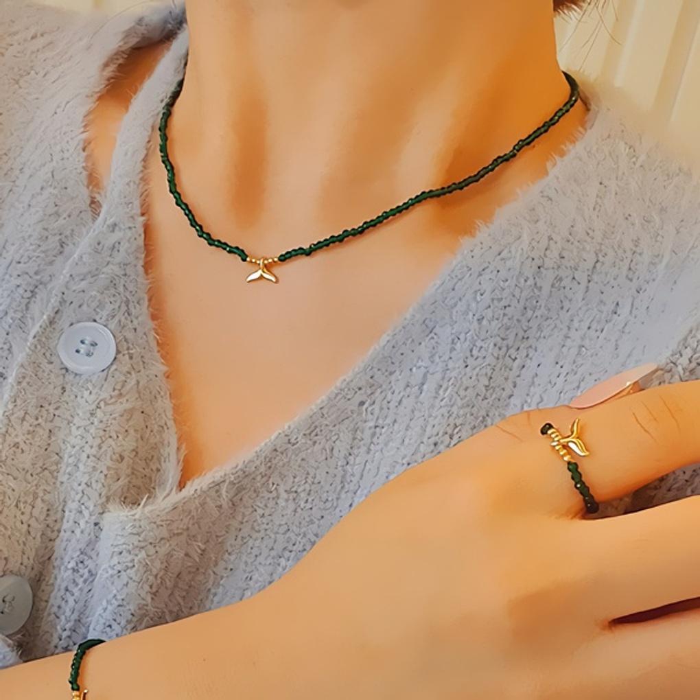 Women's Daily Beads Whale Tail Bracelet Ring Necklace