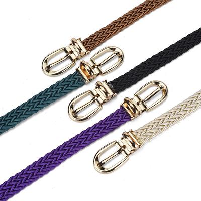 Elegant Slim Womens Woven Belt With Decorative Gold Buckle For Stylish Dress And Shirt Outfit