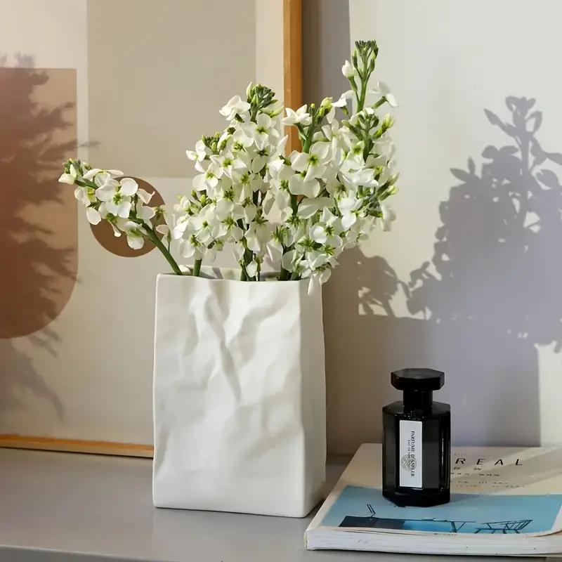 

Creative Minimalist Pleated Paper Bag Unique Resin Vase Minimalist Nordic Bohemian Style Desktop Home Decoration