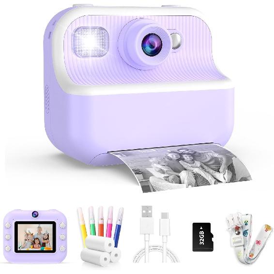 Kids Camera Instant Print, Christmas Birthday Gifts Toys for Girls & Boys Ages 3-12, Digital Selfie Portable Camera with 1080P HD Dual Lens, 3 Rolls
