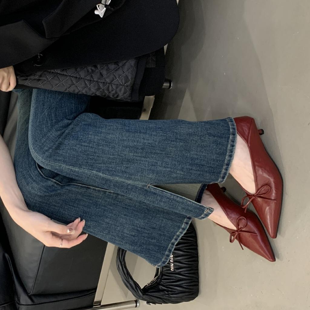 2025 summer new pointed soft sole thin heel shallow bow elegant versatile foot set OL women's shoes