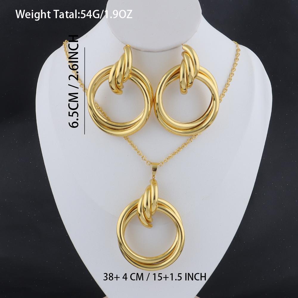 New Fashion Stainless Steel Gold Color Interlocking Circles Roman Numbers Jewelry Sets Women 4pcs Waterproof Jewelry Set Gift