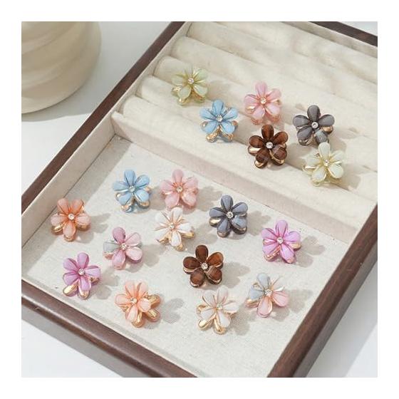 Mini Flower Hair Clips for Girls, 16 Pcs Cute Hair Accessories for Bangs, Small Flower Hair Barrettes for Kids, Party, Wedding, Graduation,