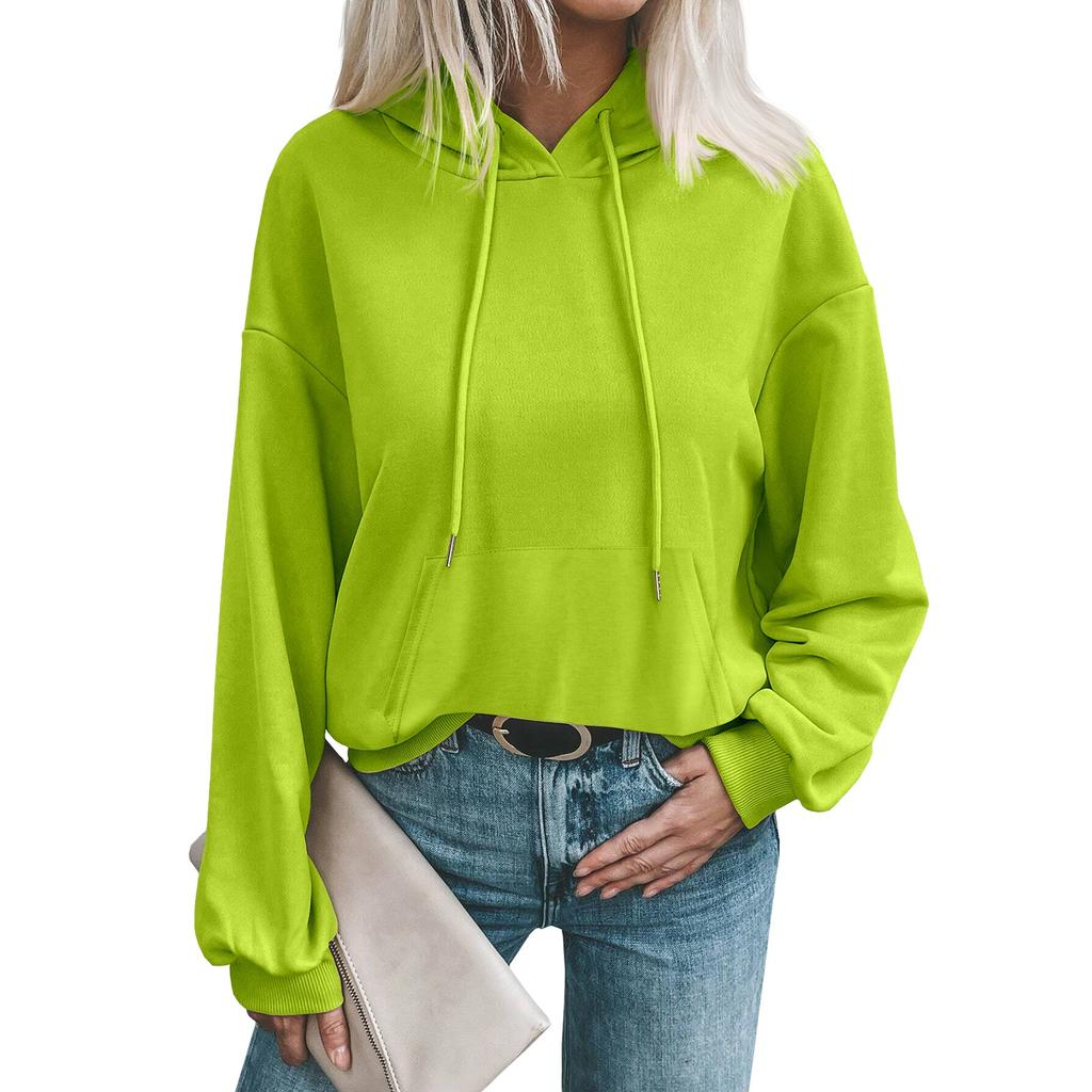 Damen Modischer Herbst und Winter Einfarbig Lässiger Lockerer Kopf Langarm Kapuzenpullover