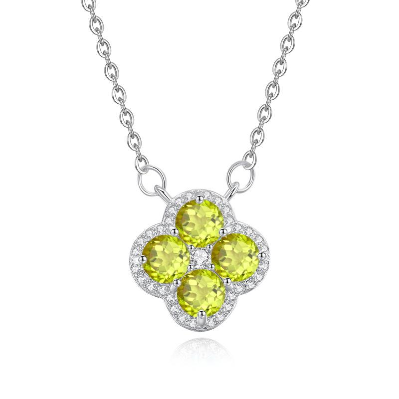 S925 Sterling Silver Natural Stone Clover Necklace Women's Simple Niche Design Heavy Industry Clavicle Chain