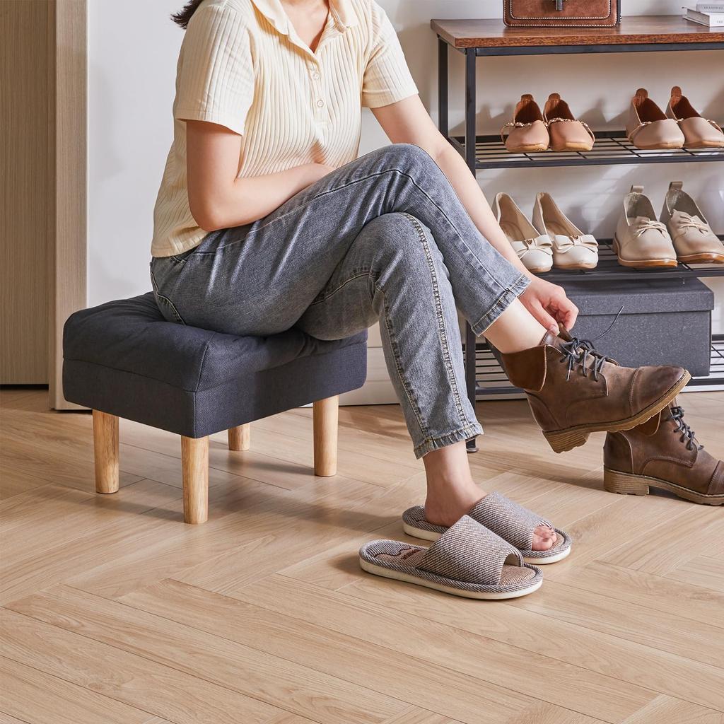 YMYNY Small Sponge Padded Wooden Shoe Living Dark JPHBD023BG Ottoman, Footstool, Ottoman, Chair, Seat, Footrest, Stool, Room, Bedroom, Entryway,