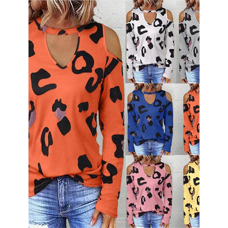 European and American Cross-Border Export Foreign Trade Autumn and Winter Fashion Casual Women's Long-Sleeved T-shirt Loose Plus size Sexy Top Print