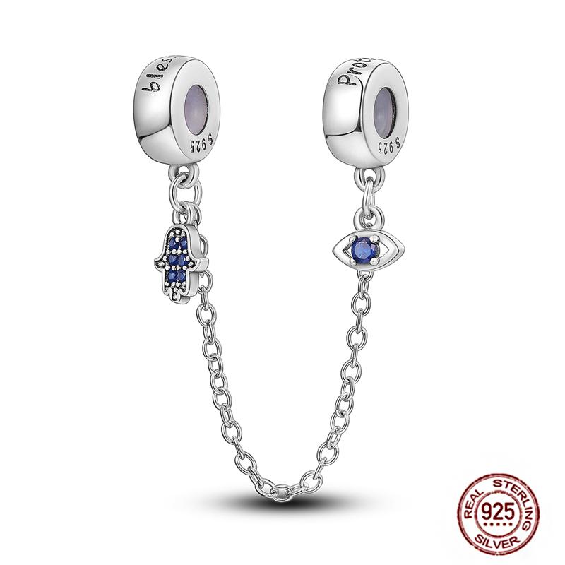 Star Moon Slide Safety Chains Charms 925 Sterling copper Heart Evil eyes Silicone Spacer Beads Fit Original Bracelet DIY Zircon