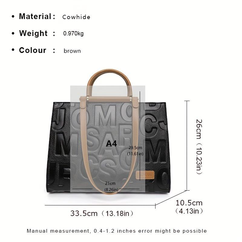Luxury Leather Tote Bag, Large Capacity Handbag, Letter Embossed Shoulder Bag, Purse For Women