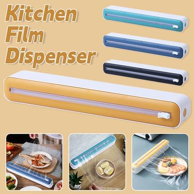 2 In 1 Plastic Wrap Dispenser with Slide Cutter Refillable Food Cling Film Wrap Dispenser Food Film Cutter Kitchen Accessories