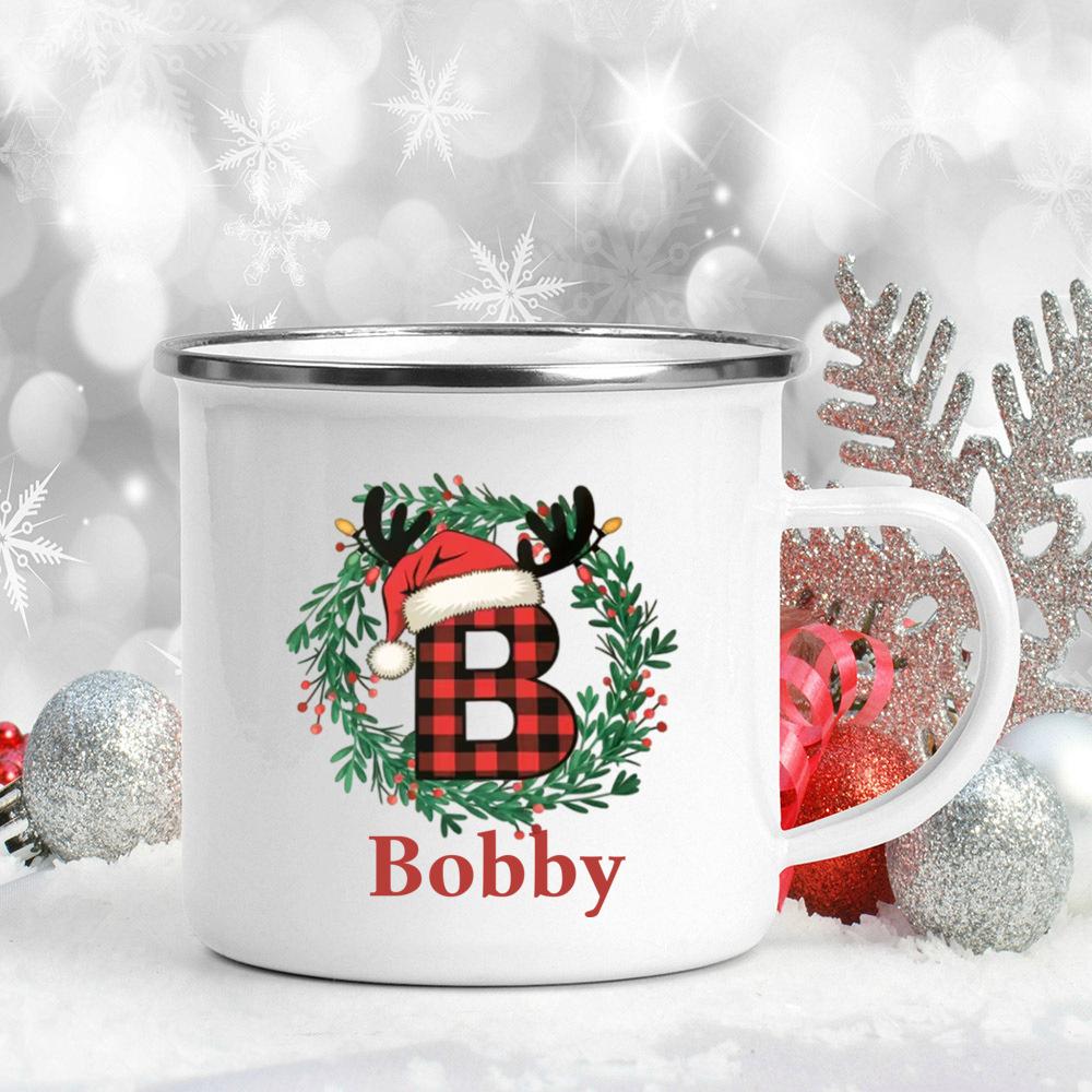 Personalized Christmas 26 Letter Pattern Mugs Custom Name Large Capacity Handle Cup Hot Chocolate Coffee Mug Christmas Gifts