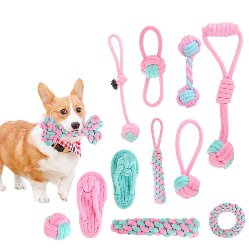 JUSTINLAU Pet Toys Anti-bite Teeth Cleaning Toys Pink Blue Mini Ball Cotton Knot Tooth-grinding Toys for Dogs Home Pet Supplies