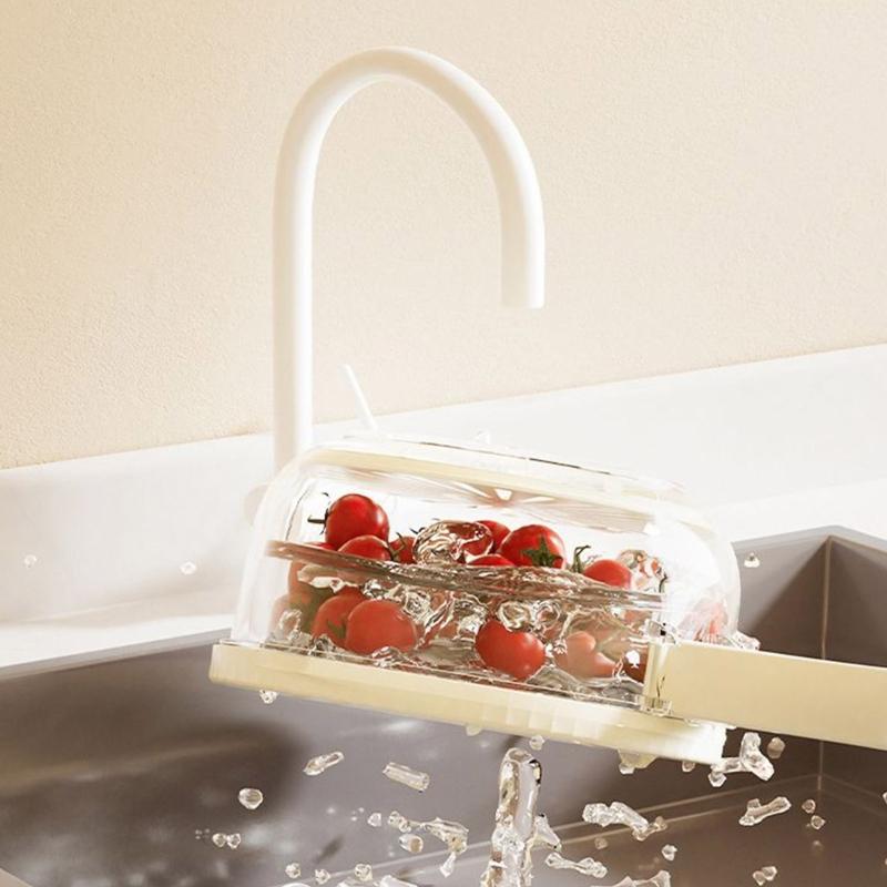 Vegetable Fruit Washing Basket Double-Layer Kitchen Colander Plastic Foldable Handle Rice Strainer Fridge Crisper