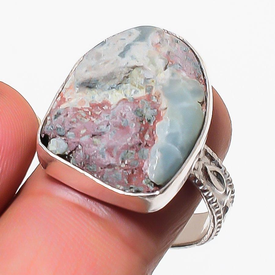 

Натуральный ларимар ручной работы, ювелирное изделие из стерлингового серебра 925 пробы, кольцо, размер 9.5 a7G41