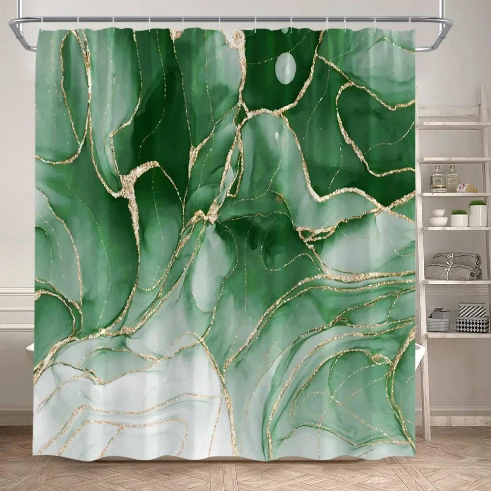 Abstract Pink Marble Shower Curtain Set Gold Textured Modern Geometric Ink Art Bathroom Decor Door Rug Bath Mat Toilet Lid Cover