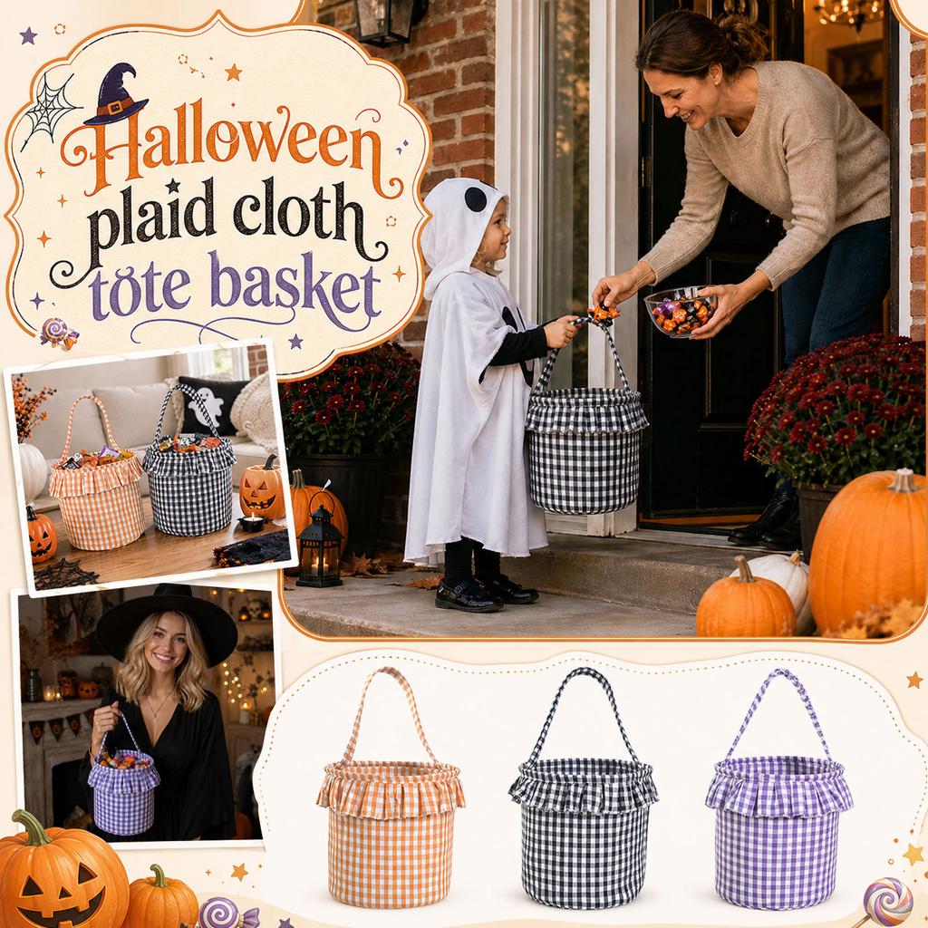 Handheld Cotton Polyester Basket Festive Party Atmosphere Decorative Storage Candy Gift Basket Easter Checkered Cloth Basket
