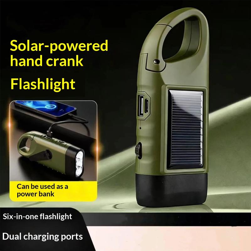 Solar Powered Hand Crank Flashlight Multi-Function Camping Emergency Led Light Outdoor Illumination Power Generation Torch