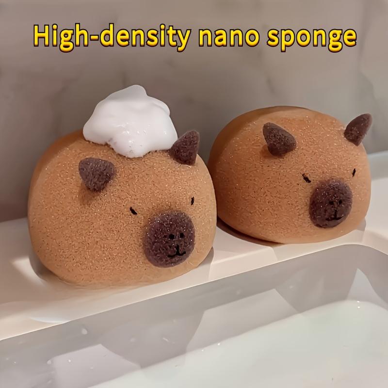 Cute Capybara Shower Sponge, Nano Gentle Exfoliating Bath Brush, Soft Spa Tool for Mild Scrubbing & Foaming