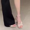 Summer Stiletto Sandals Women Fashion Round Head Open Toe Cross Thin Metal Buckle Non-slip Wear-resistant High Heels