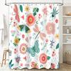 Colorful Garden Shower Curtain Bathroom Decor featuring Butterflies Bugs Waterproof Fabric Hooks Included (White)