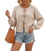 2026 solid color autumn and winter European and American style lace-up bow jacket sweater women's round neck commuting cross-border knitted cardigan