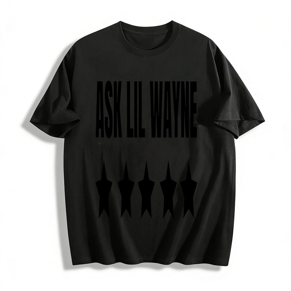

Ask Lil Wayne Hip-hop Theme T-shirt Five-star Print Casual Loose Short-sleeved Top For Rap Fans Pure cotton T-shirt XXS