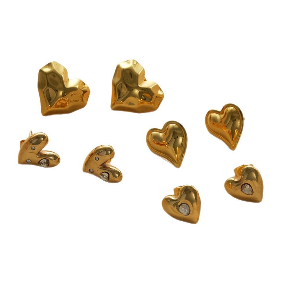 Heart Pleated Stainless Steel Fashion Earrings - High-End, European and American Style, Versatile and Trendy for Women.
