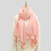Winter Extended Extra Thick Solid Color Scarfs For Women Muffler With Lovely Hairball Tassel Outdoor Insulation And Warm
